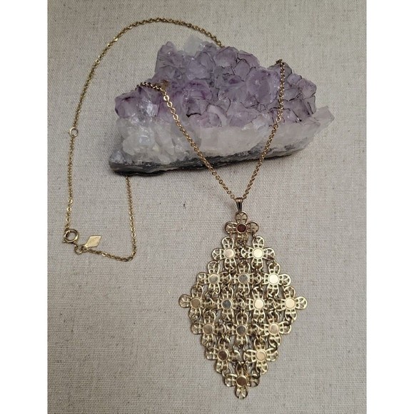 Sarah Coventry Gold Tone Shimmering Movement Mesh Link Pendant Vintage Necklace - Picture 4 of 8